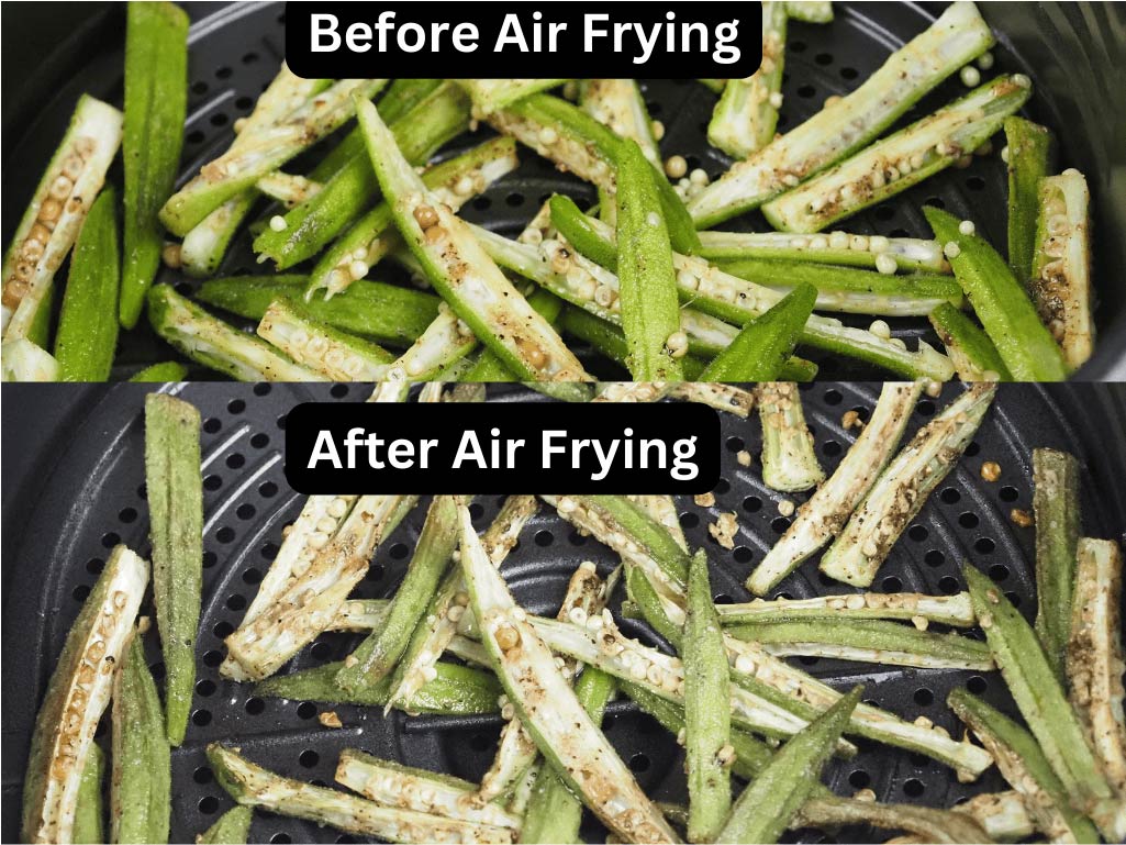 before and after air frying okra